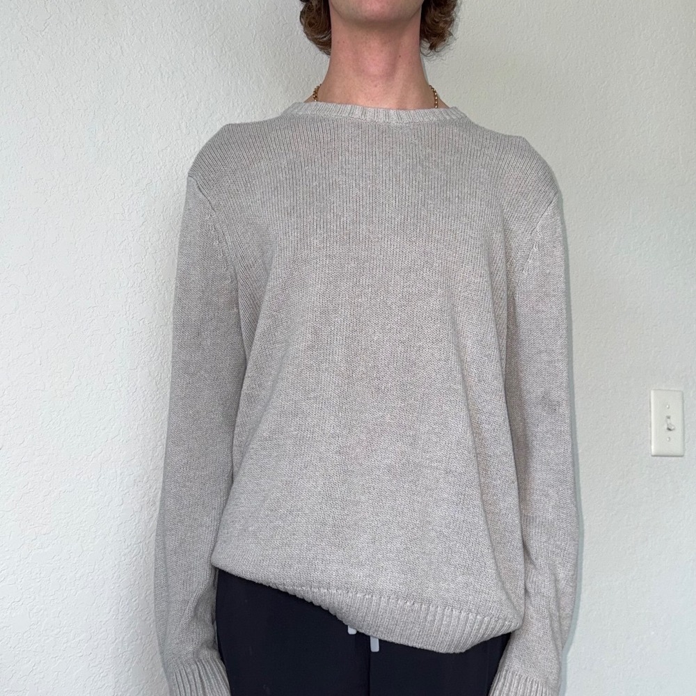 Croft & Barrow Crewneck Sweater Minimalist Oatmeal Cream Cotton Blend Men Large